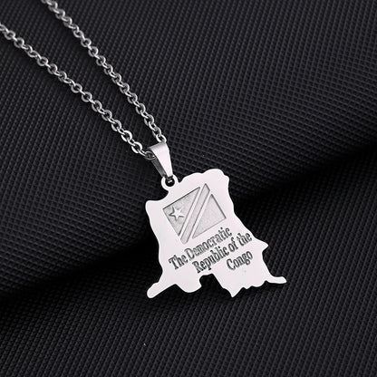 Collier Carte RDCongo – Héritage Rumba 🇨🇩 | Acier Inoxydable Or & Argent