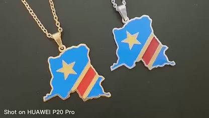 Collier Carte RDCongo "Héritage Royal" – Acier Inoxydable Or ou Argent | Édition Rumba / Kongo